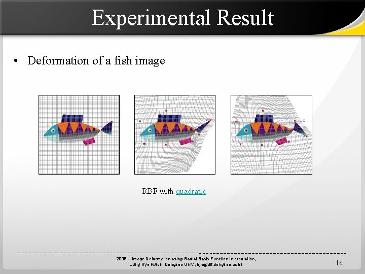 Experimental Result • Deformation of a fish image RBF with quadratic 2008 – Image