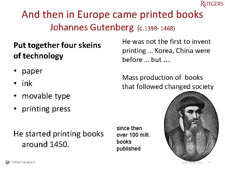 And then in Europe came printed books Johannes Gutenberg Put together four skeins of