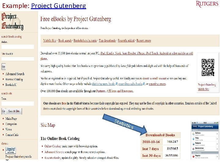 Example: Project Gutenberg Stat istic s Tefko Saracevic 19 