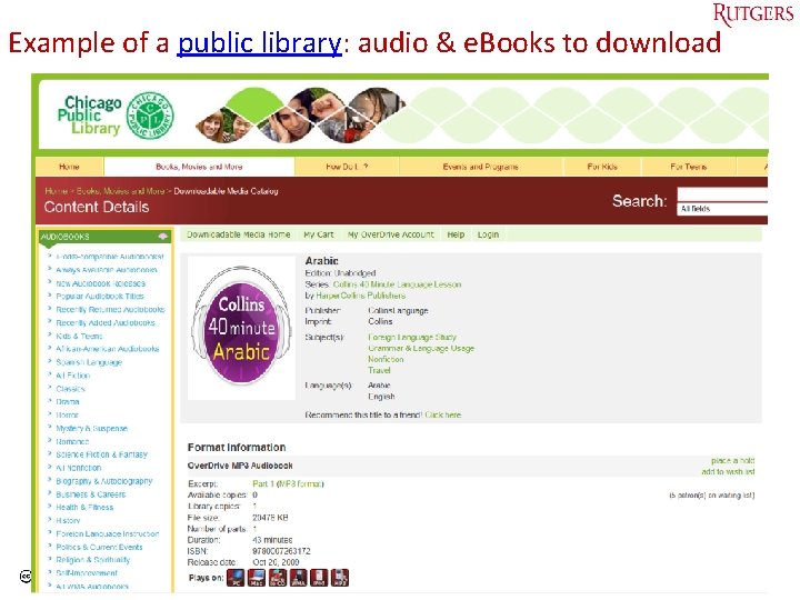 Example of a public library: audio & e. Books to download Tefko Saracevic 29
