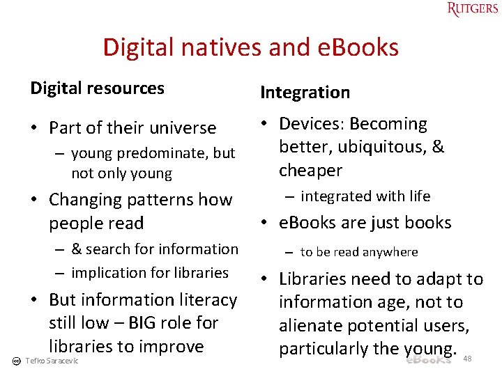 Digital natives and e. Books Digital resources Integration • Part of their universe •