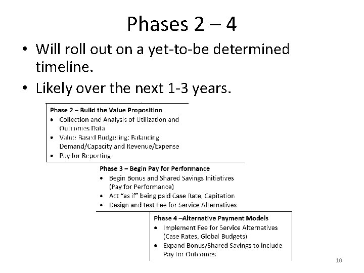 Phases 2 – 4 • Will roll out on a yet-to-be determined timeline. •