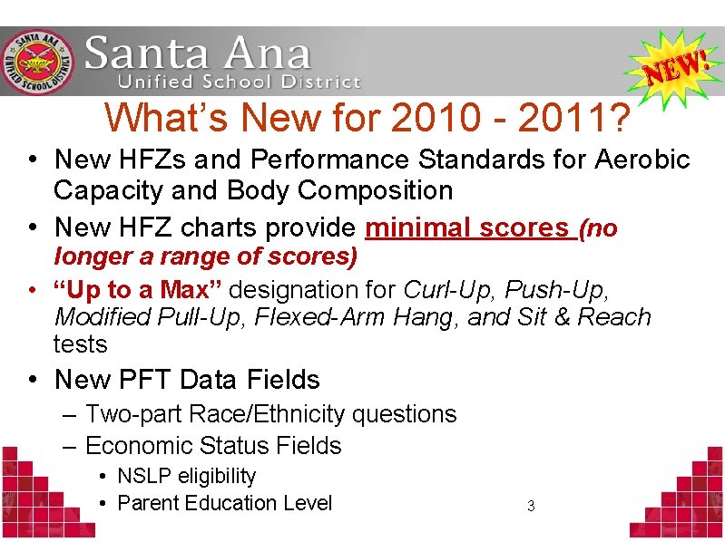 What’s New for 2010 - 2011? • New HFZs and Performance Standards for Aerobic