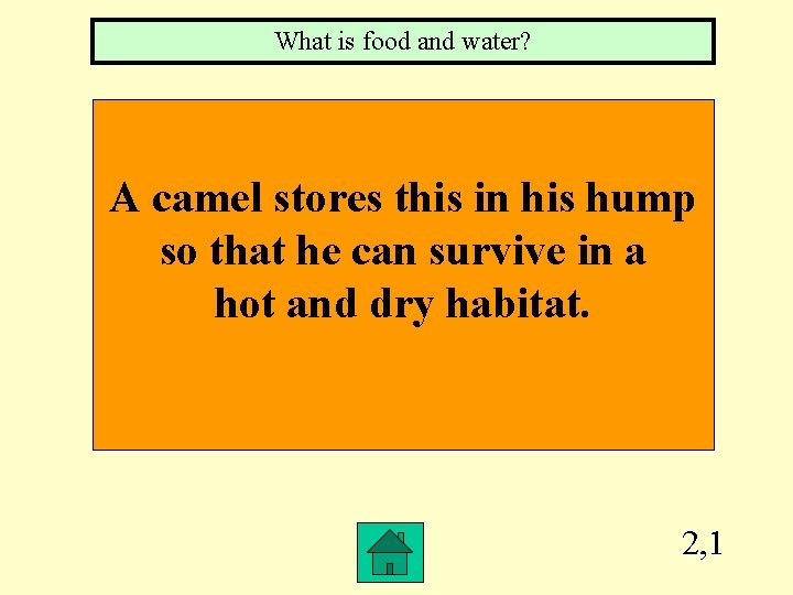 What is food and water? A camel stores this in his hump so that