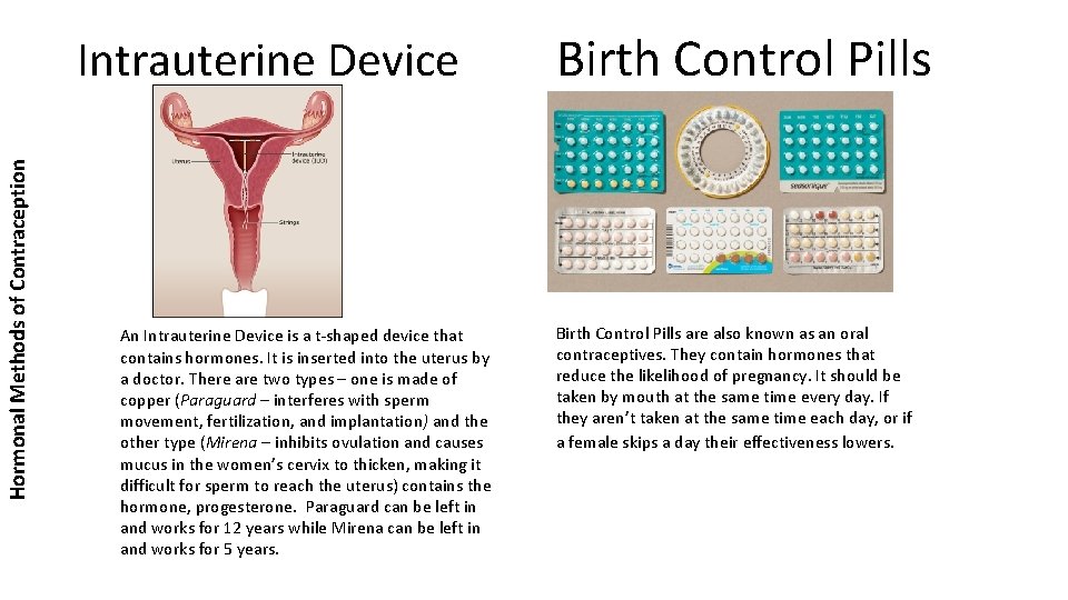 Hormonal Methods of Contraception Intrauterine Device An Intrauterine Device is a t-shaped device that