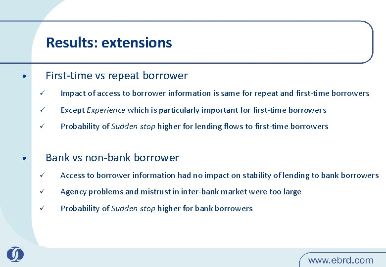 Results: extensions First-time vs repeat borrower • ü Impact of access to borrower information