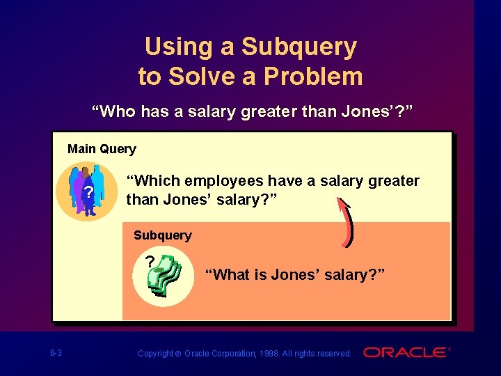Using a Subquery to Solve a Problem “Who has a salary greater than Jones’?