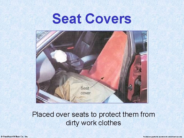 Seat Covers Placed over seats to protect them from dirty work clothes © Goodheart-Willcox