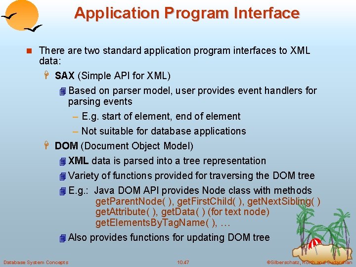 Application Program Interface n There are two standard application program interfaces to XML data: