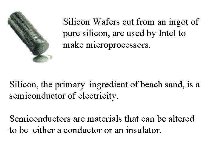 Silicon Wafers cut from an ingot of pure silicon, are used by Intel to