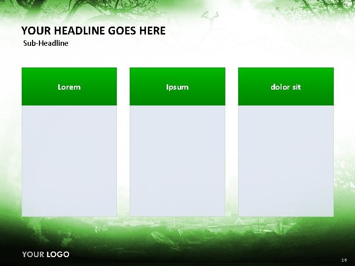 YOUR HEADLINE GOES HERE Sub-Headline Lorem Ipsum dolor sit 16 