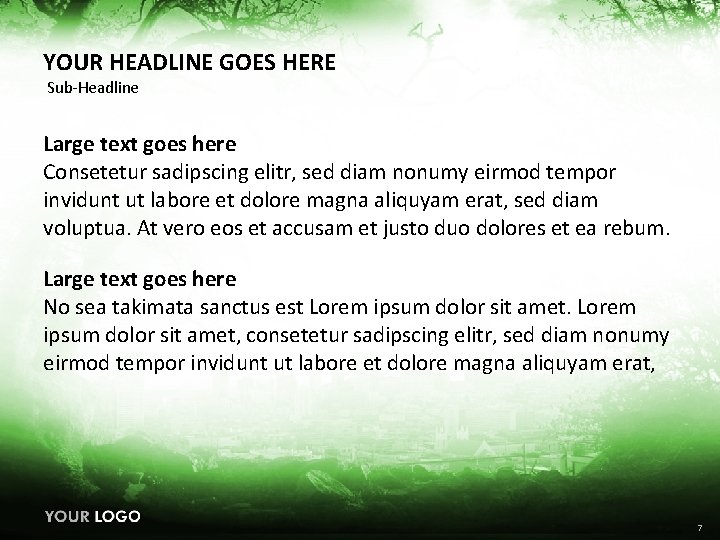 YOUR HEADLINE GOES HERE Sub-Headline Large text goes here Consetetur sadipscing elitr, sed diam