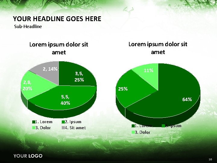 YOUR HEADLINE GOES HERE Sub-Headline Lorem ipsum dolor sit amet 2, 14% 11% 3,