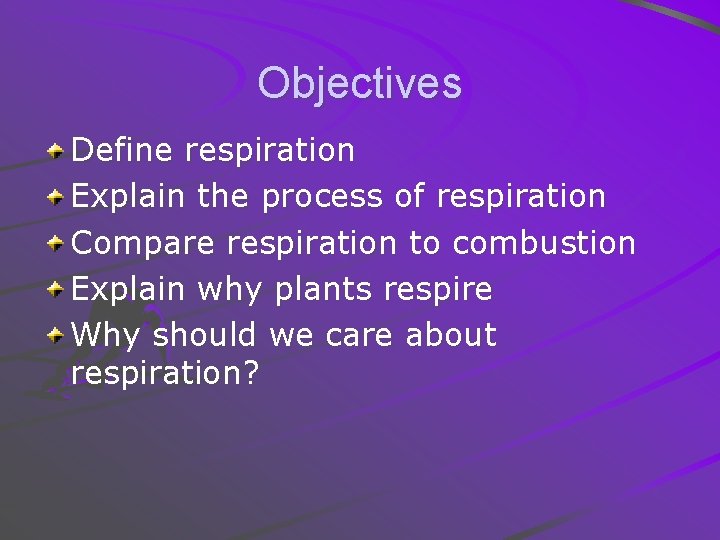 Objectives Define respiration Explain the process of respiration Compare respiration to combustion Explain why