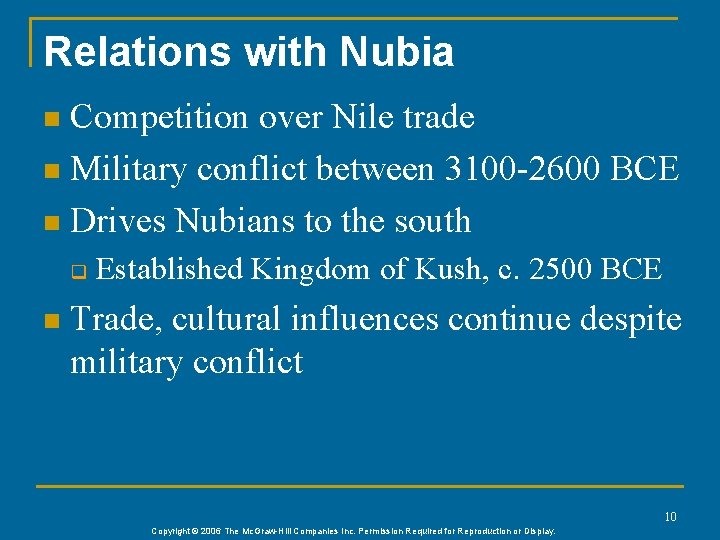 Relations with Nubia Competition over Nile trade n Military conflict between 3100 -2600 BCE