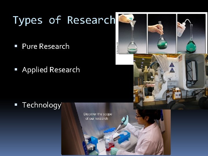 Types of Research Pure Research Applied Research Technology 