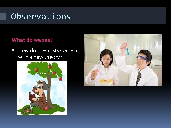 Observations What do we see? How do scientists come up with a new theory?