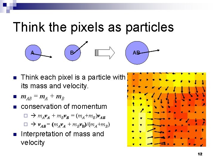 Think the pixels as particles A n n n B AB Think each pixel