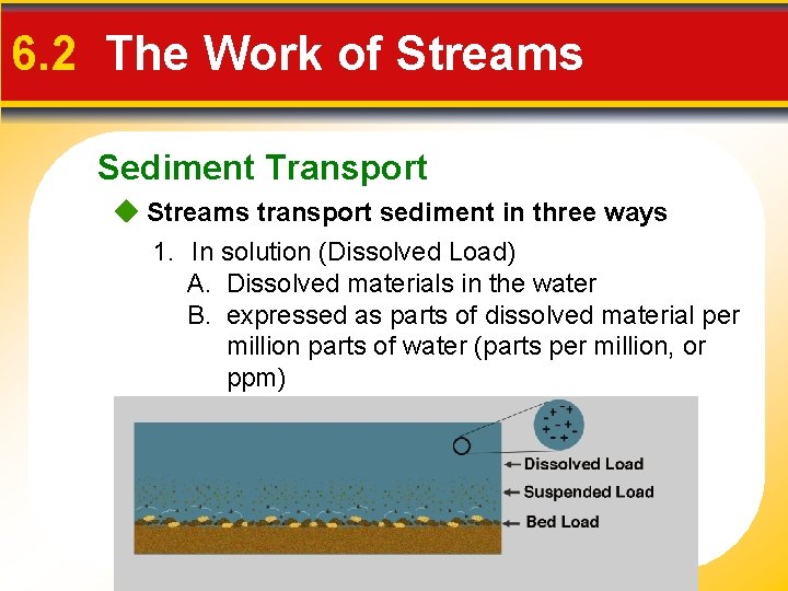 6. 2 The Work of Streams Sediment Transport Streams transport sediment in three ways