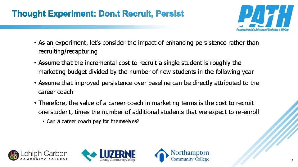  • As an experiment, let’s consider the impact of enhancing persistence rather than