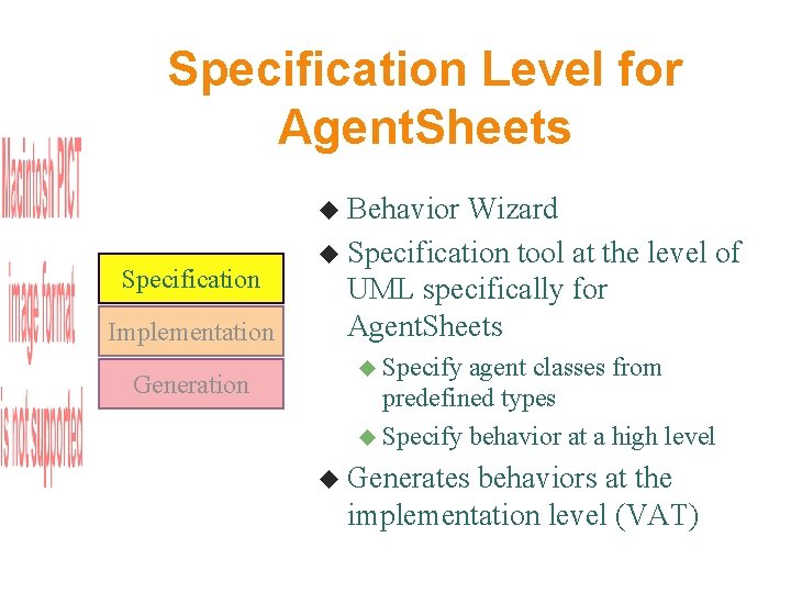 Specification Level for Agent. Sheets Behavior Specification Implementation Generation Wizard Specification tool at the