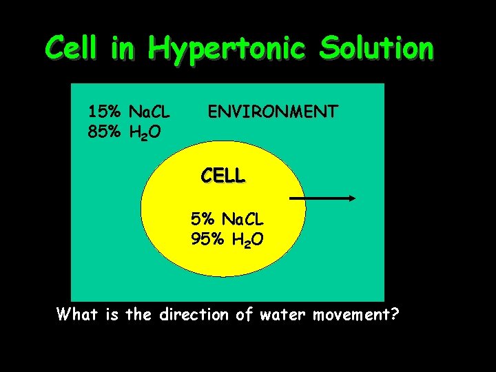 Cell in Hypertonic Solution 15% Na. CL 85% H 2 O ENVIRONMENT CELL 5%