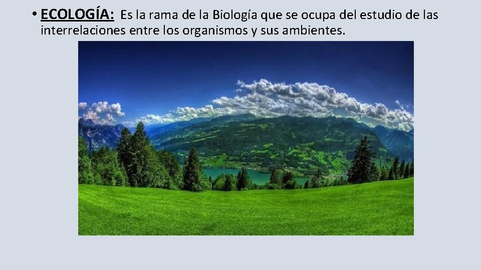  • ECOLOGÍA: Es la rama de la Biología que se ocupa del estudio