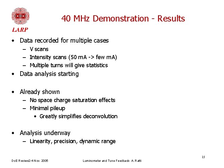 40 MHz Demonstration - Results • Data recorded for multiple cases – V scans