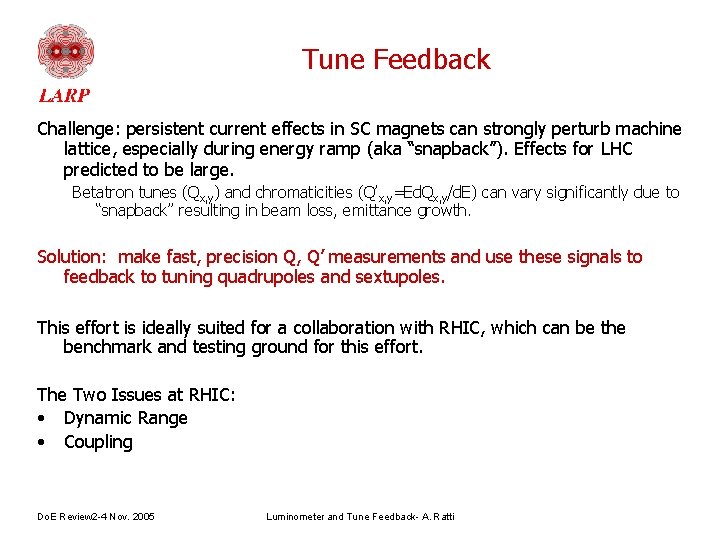 Tune Feedback Challenge: persistent current effects in SC magnets can strongly perturb machine lattice,