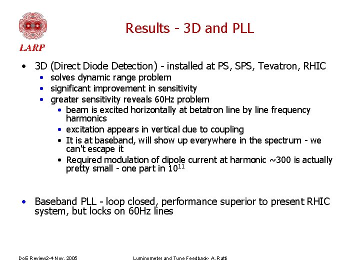 Results - 3 D and PLL • 3 D (Direct Diode Detection) - installed