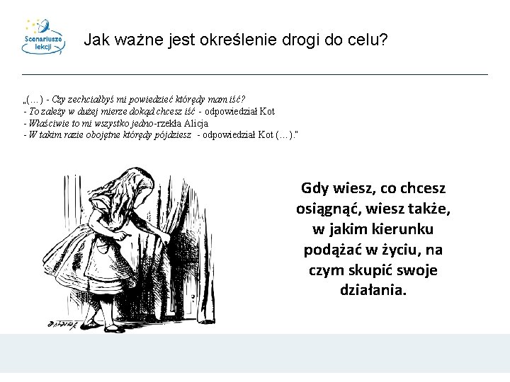 Jak ważne jest określenie drogi do celu? „(…) - Czy zechciałbyś mi powiedzieć którędy