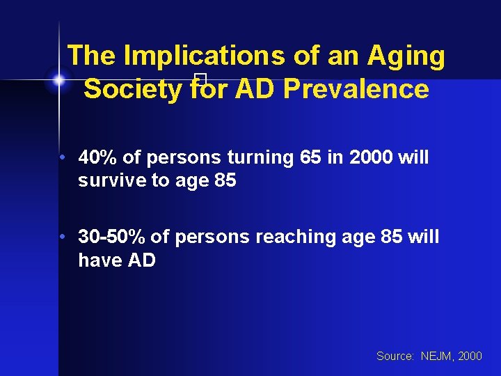 The Implications of an Aging Society for AD Prevalence � • 40% of persons