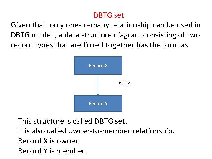 DBTG set Given that only one-to-many relationship can be used in DBTG model ,