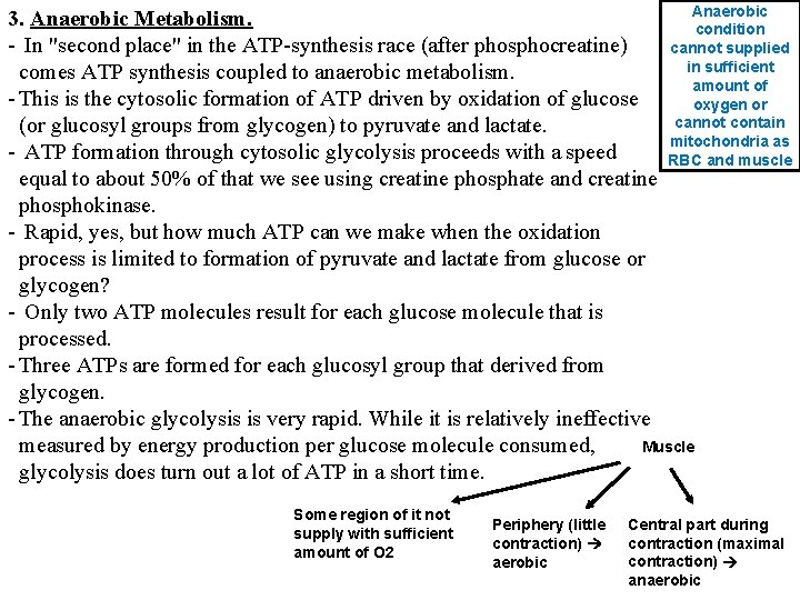 Anaerobic 3. Anaerobic Metabolism. condition - In "second place" in the ATP-synthesis race (after