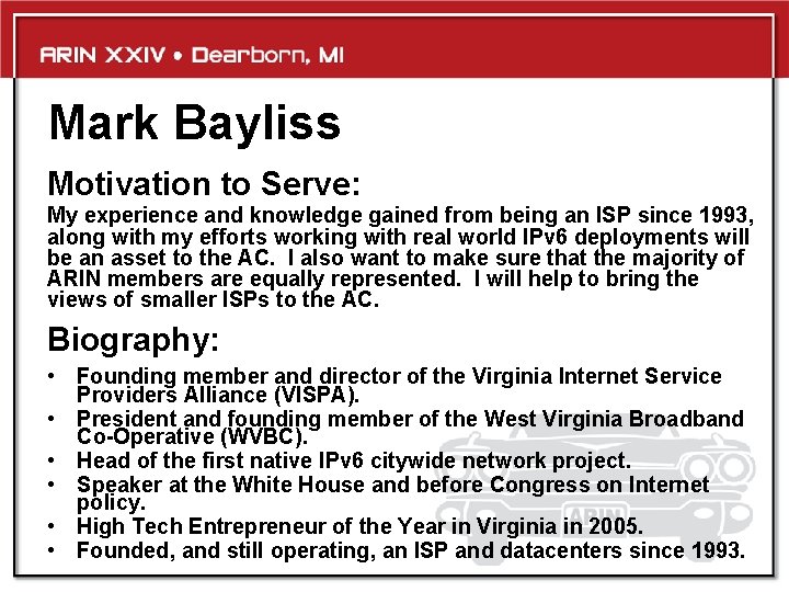 Mark Bayliss Motivation to Serve: My experience and knowledge gained from being an ISP