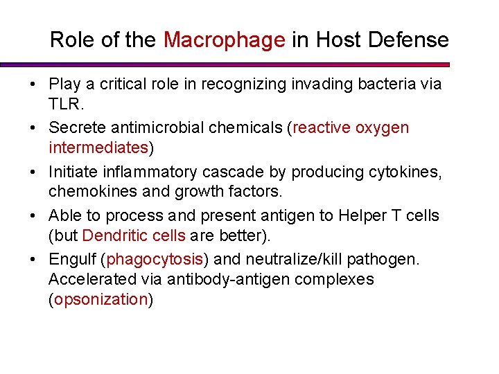 Role of the Macrophage in Host Defense • Play a critical role in recognizing