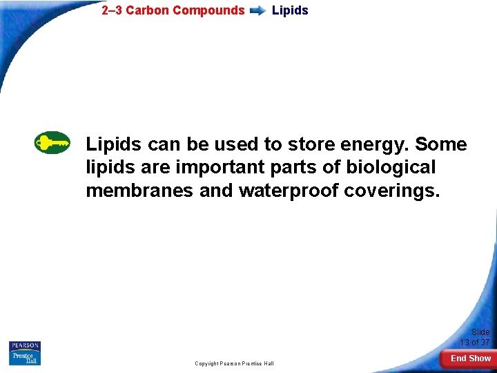 2– 3 Carbon Compounds Lipids can be used to store energy. Some lipids are