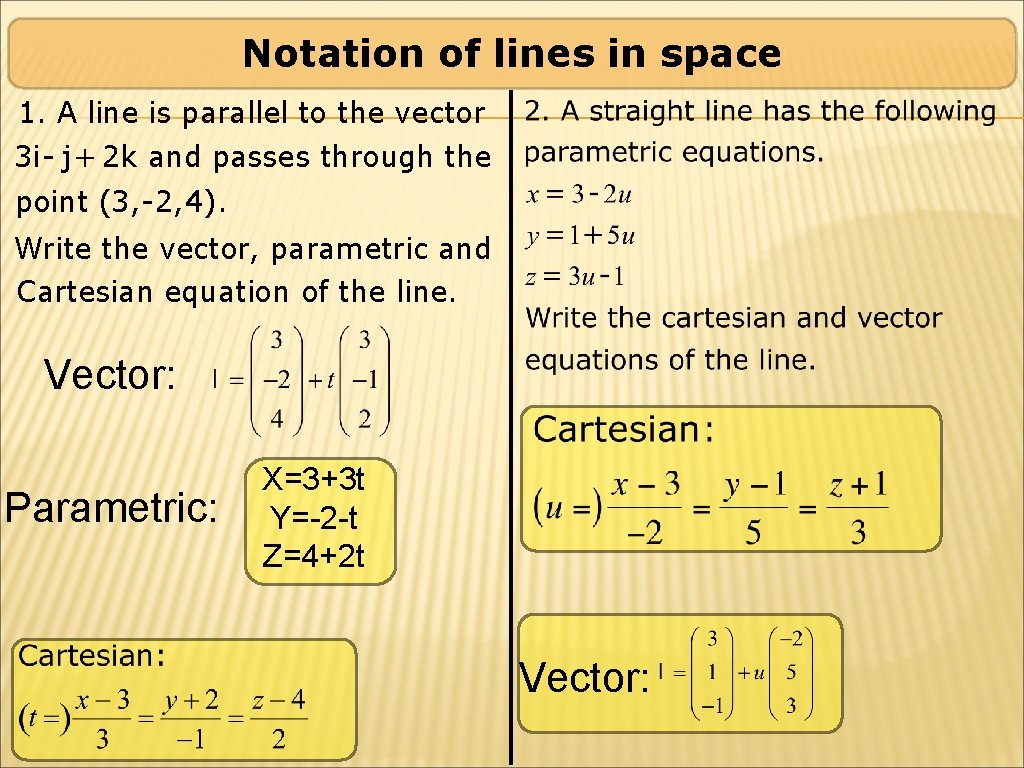 Notation of lines in space 1. A line is parallel to the vector 3