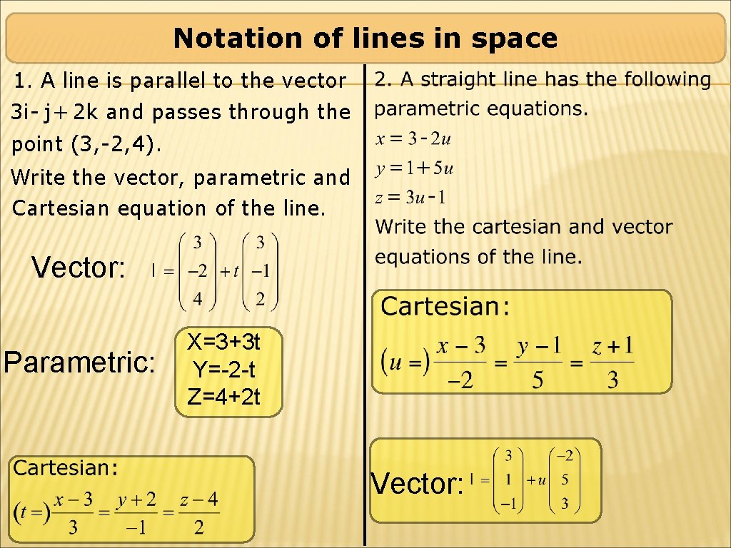 Notation of lines in space 1. A line is parallel to the vector 3 Notation of lines in space 1. A line is parallel to the vector 3
