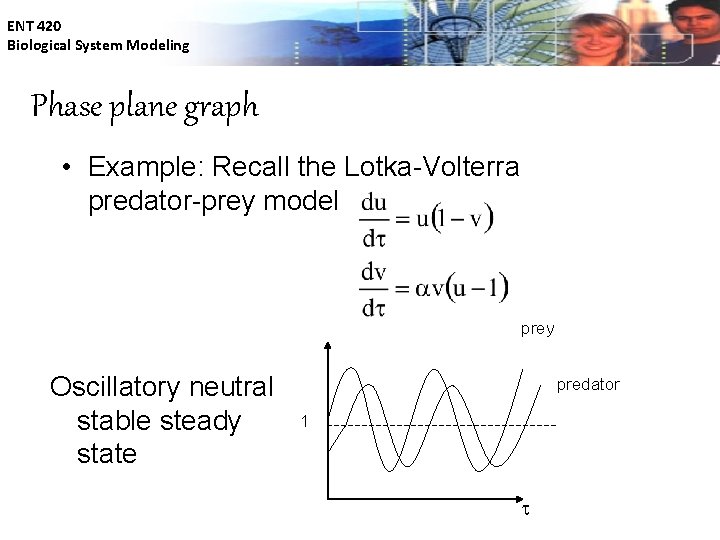 ENT 420 Biological System Modeling Phase plane graph • Example: Recall the Lotka-Volterra predator-prey