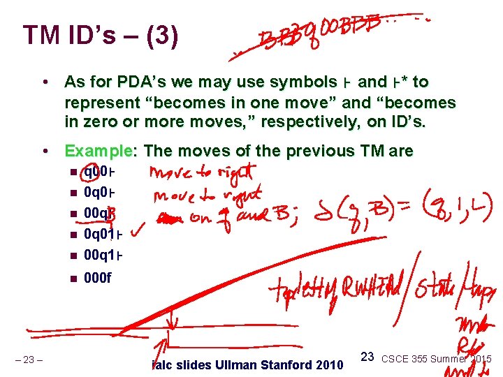 TM ID’s – (3) • As for PDA’s we may use symbols ⊦ and