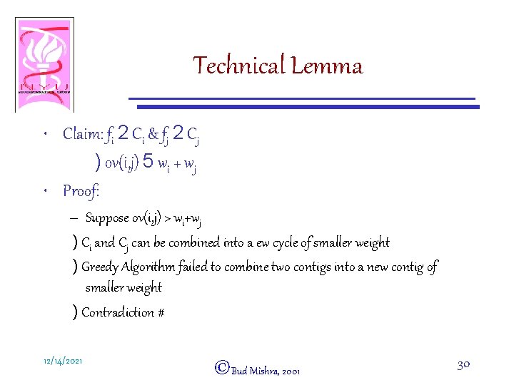 Technical Lemma • Claim: fi 2 Ci & fj 2 Cj ) ov(i, j)