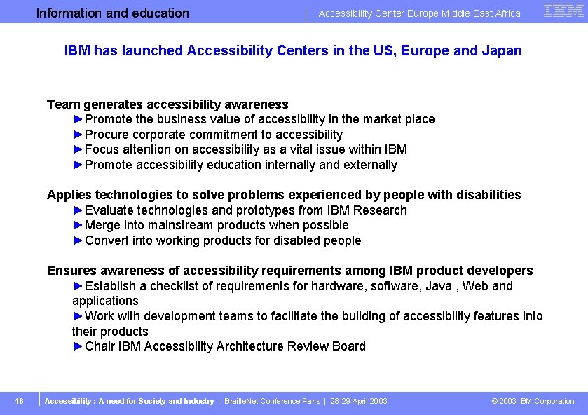 Unit or Product Name Information. Business and education Accessibility Center Europe Middle East Africa