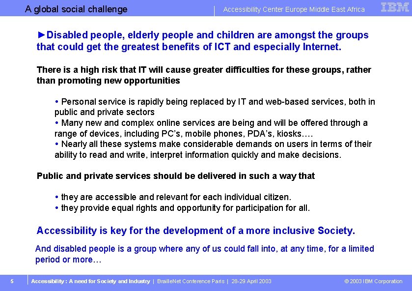 Business Unit or Product Name A global social challenge Accessibility Center Europe Middle East