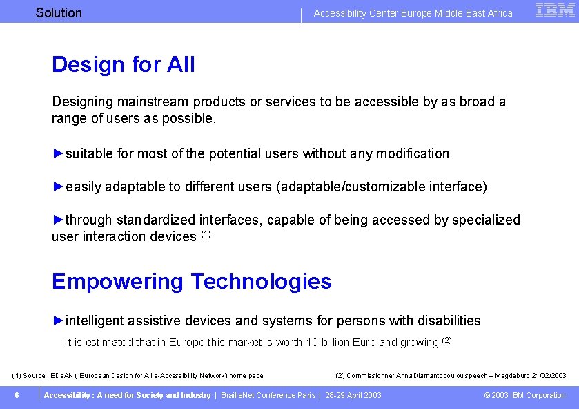 Solution Business Unit or Product Name Accessibility Center Europe Middle East Africa Design for