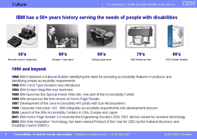 Culture Business Unit or Product Name Accessibility Center Europe Middle East Africa IBM has