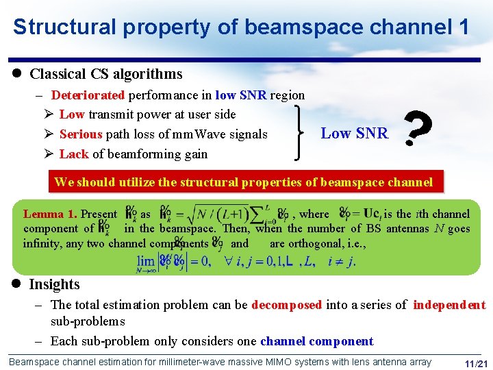 Structural property of beamspace channel 1 l Classical CS algorithms – Deteriorated performance in