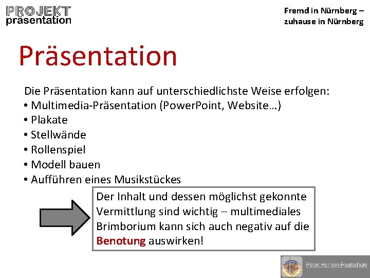 Fremd in Nürnberg – zuhause in Nürnberg Präsentation Die Präsentation kann auf unterschiedlichste Weise