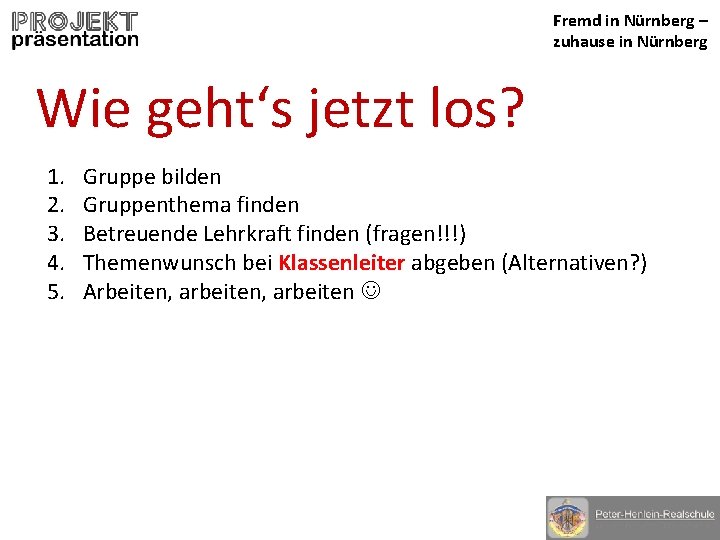 Fremd in Nürnberg – zuhause in Nürnberg Wie geht‘s jetzt los? 1. 2. 3.