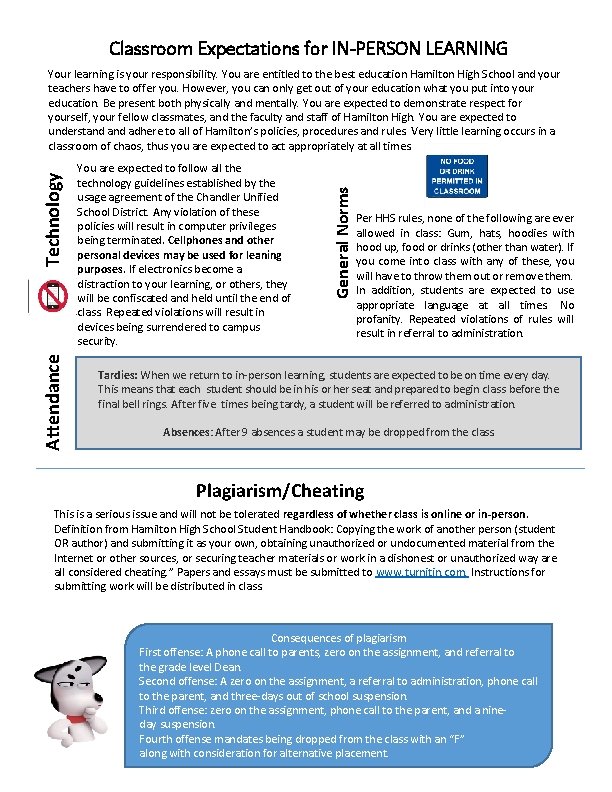 Classroom Expectations for IN-PERSON LEARNING Attendance You are expected to follow all the technology